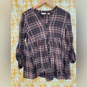 11•1•Tylho Plaid Neck Button Down Top